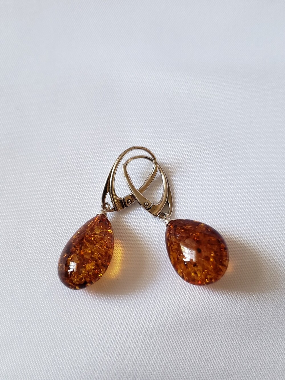 Amber Sterling Silver Drop Earrings